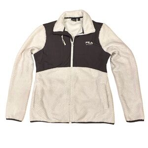 FILA Sport White Fleece Front Zip Jacket, Size Small.